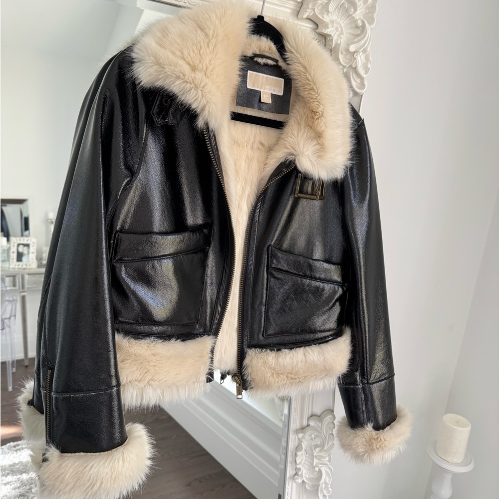 Women's Chocolate Brown Leather Jacket with Cream Fur Trim
